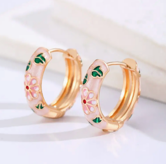 Pink Floral Hoops